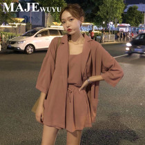 majewuyu Maggie Story Fashion Suit Suit Women's 2021 Summer Leisure Sling Short Three-Piece Tide