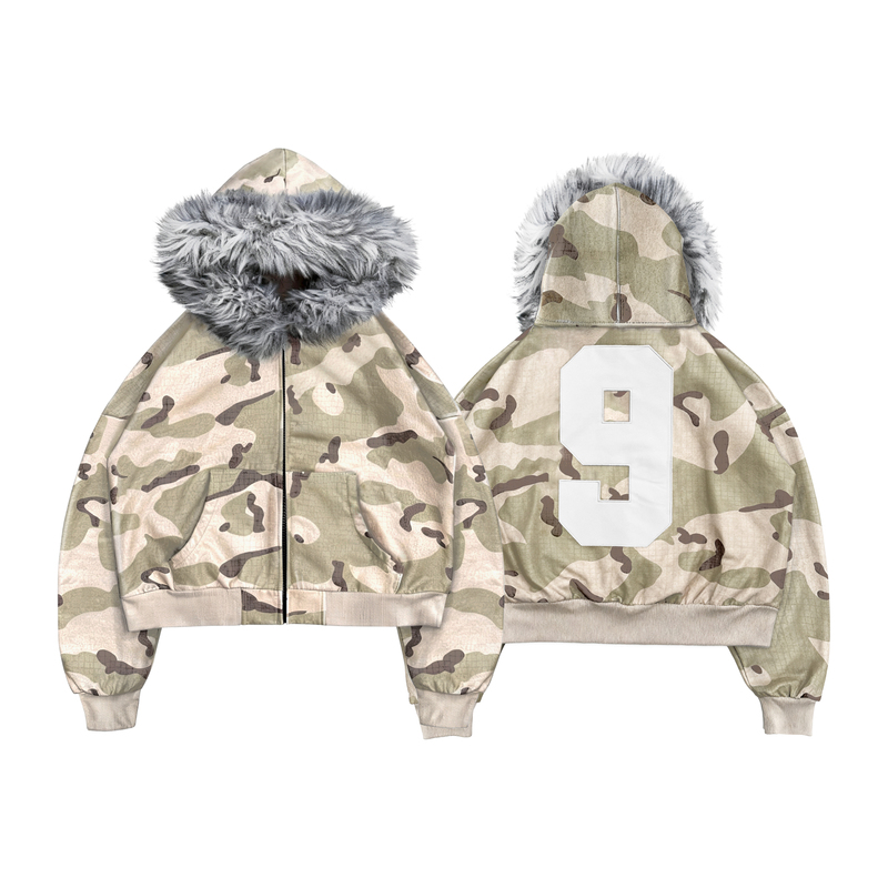 Tecninegroup (Tng) Desert Camouflage Snake Pattern Waxed Hooded Fur Collar Jacket for Men and Women Tecninegroup (Tng) Desert Camouflage Snake Pattern Waxed Hooded Fur Collar Jacket for Men and Women