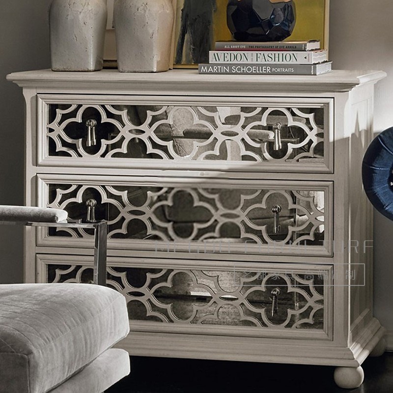 American Neoclassical Solid Wood Fighting Cabinet Living-room Side Cabinet Decorative Cabinet Eurostyle Genguan Cabinet Side Cabinet Imitation Antique Mirror Bed Head Cabinet
