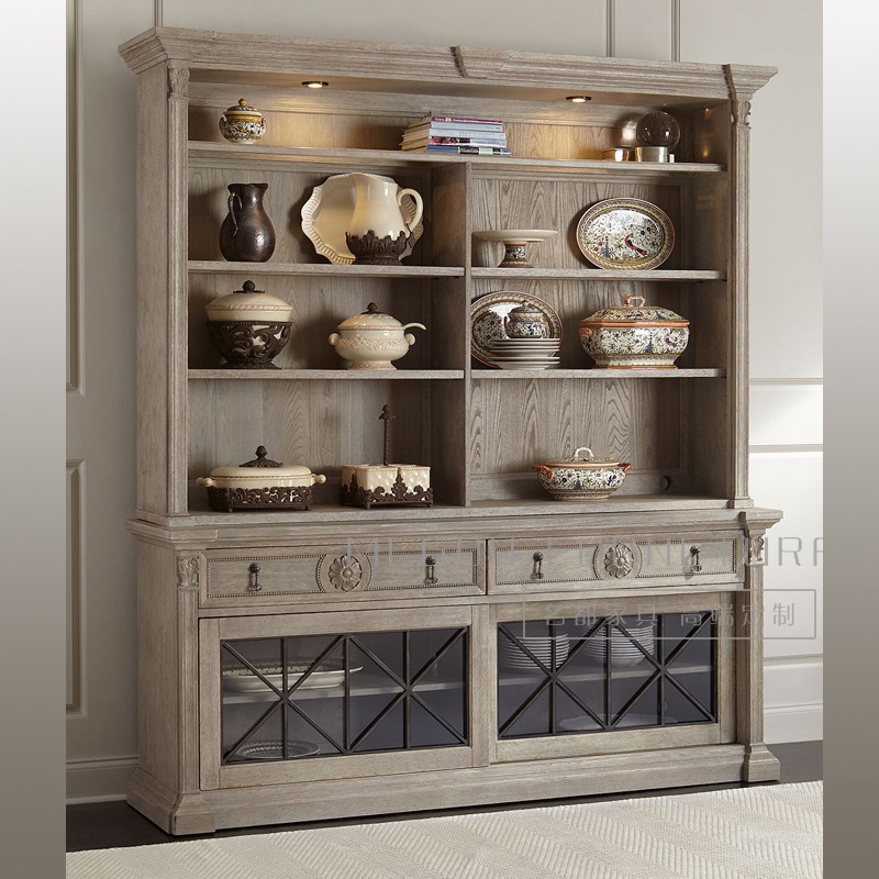 American Country Solid Wood Meal Cabinet Tea Waterboard Retro French Restaurant Disk Cabinet Bookcase Cabinet Show Cabinet