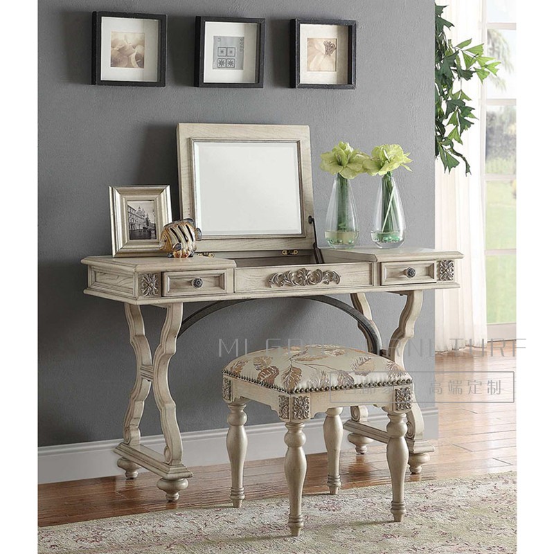 American Countryside Solid Wood Makeup Table Makeup Table Eurostyle Solid Wood Carved Fancy style white retro made of old make-up table