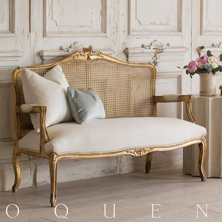 Antique gold rattan art sofa French solid wood engraving sofa retro made of old trio sofa-like house furniture