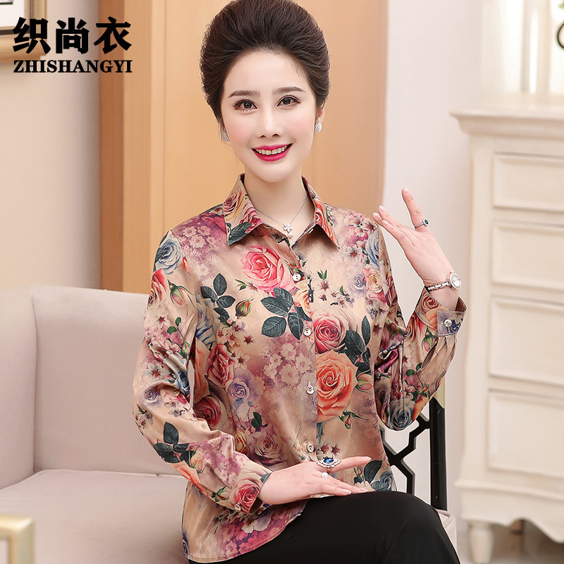 Mother's Shirt Long-Sleeved 40-50 Years Old Middle-Aged Plus Size Shirt T-Shirt Middle-Aged and Elderly Women Summer Loose Tops