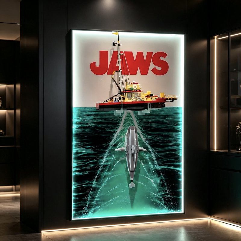 Suitable for High-End Ideas, Great White Shark Themed Orca Building Block Ship Wall Display Frame, Atmosphere Wall Hanging Frame