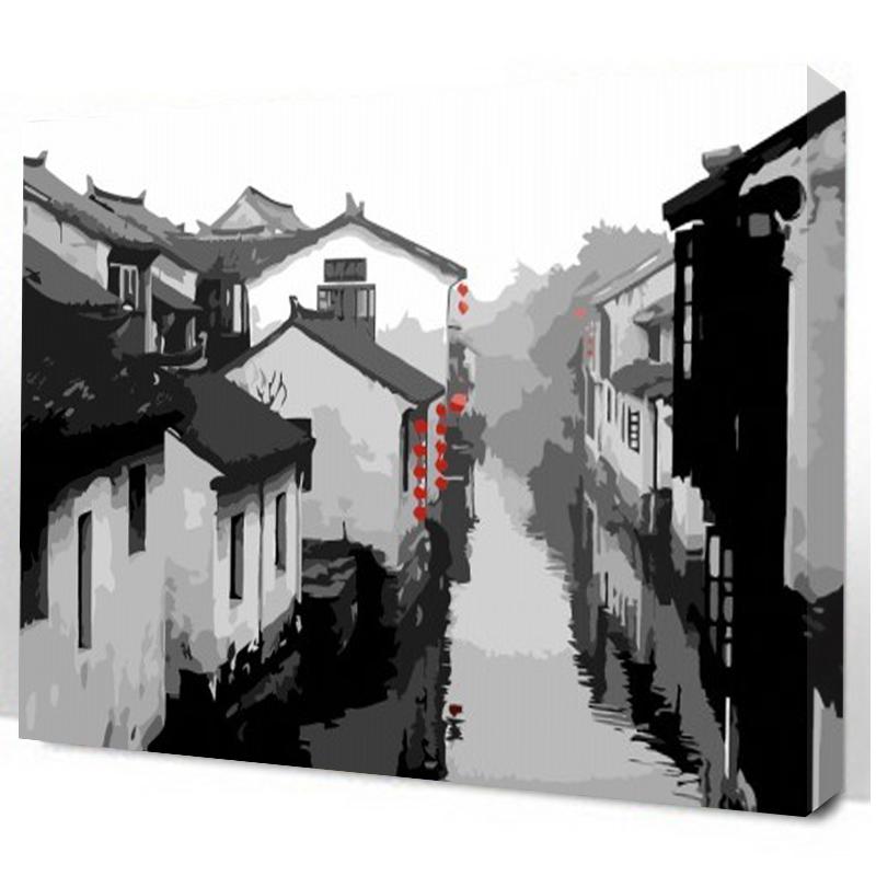 Watercolor Hongcun Scenery Custom Oil Painting Hand-painted Scenery Living Room Bedroom Dining Room Decorative Painting Ink Ancient Town Painting