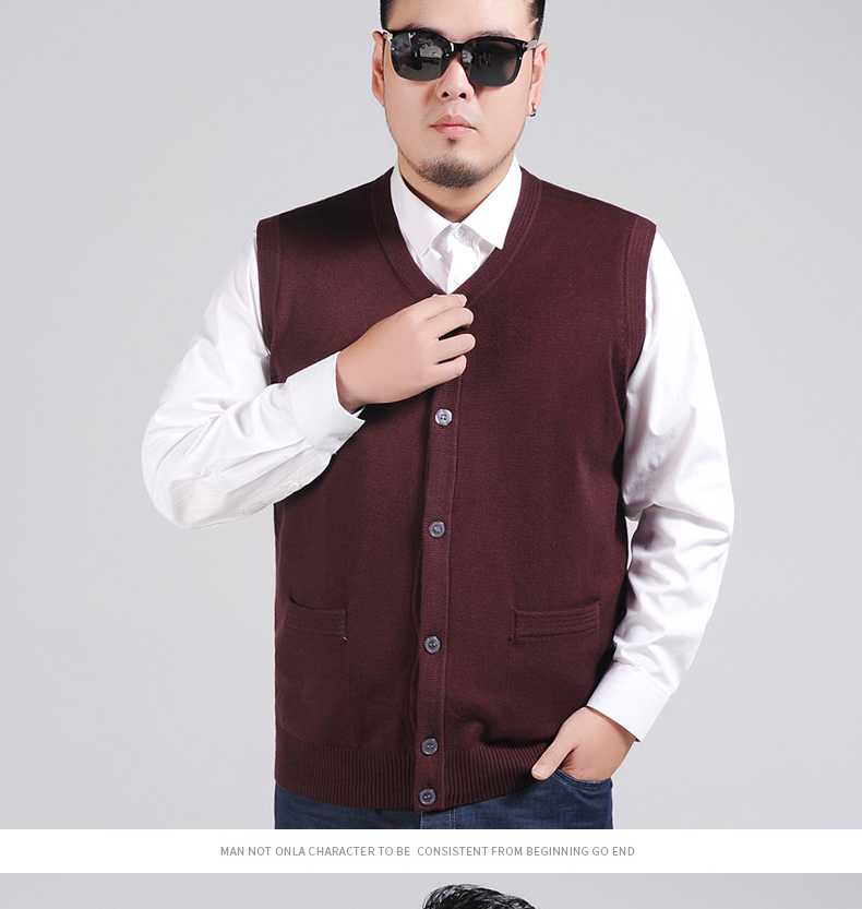 Mùa thu và mùa đông đan vest nam trung niên cộng với phân bón XL nam chất béo người đàn ông cardigan vest cha vest áo khoác