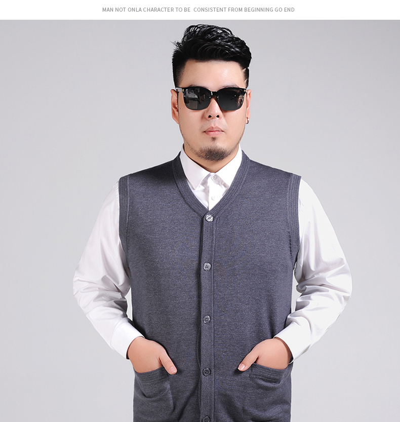 Mùa thu và mùa đông đan vest nam trung niên cộng với phân bón XL nam chất béo người đàn ông cardigan vest cha vest áo khoác