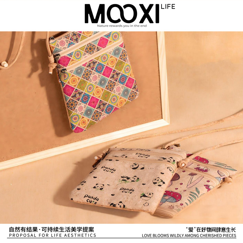 Mooxi Bark Cork Phone Bag Vintage Ethnic Style Envelope Bag Crossbody Bag Mushroom Panda Travel Gift for Women