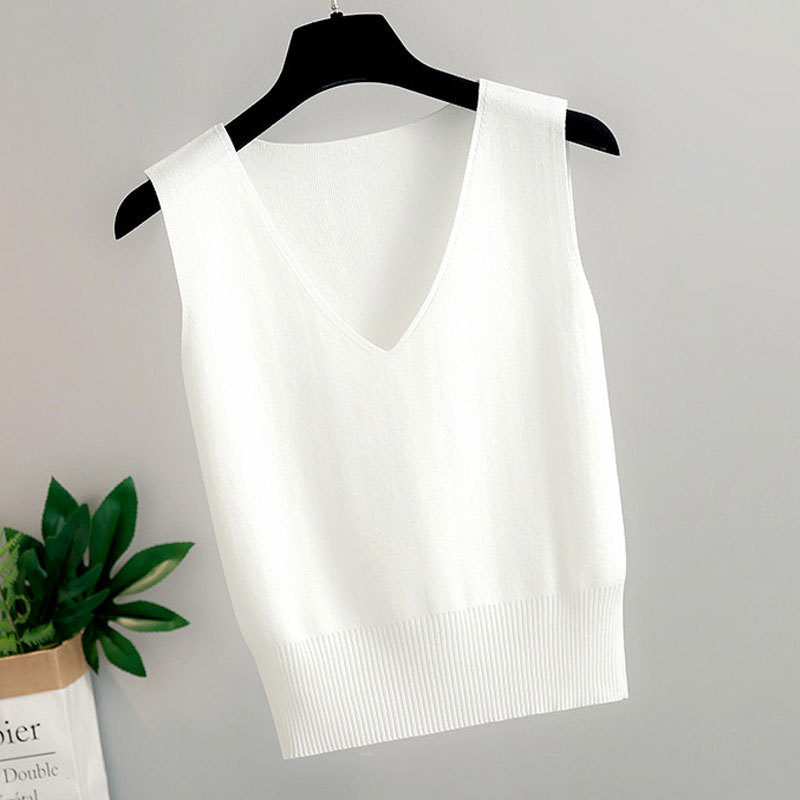 Women's Camisole Vest, Ice Silk Knitwear, T-Shirt, Outerwear, Summer Base Layer, Thin Style, Suitable for Pairing with a Blazer