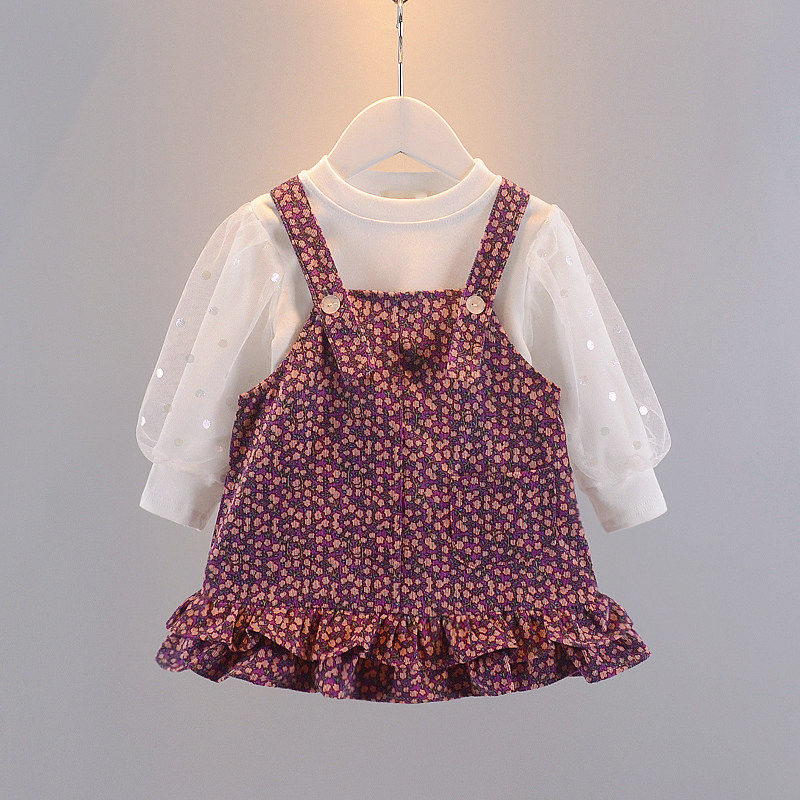 2021 new female baby cuddling with baby bag dress 0-3 years old baby crumbed white T-shirt little girl long sleeve suit tide