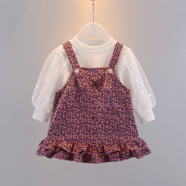 2021 new female baby braces dress in autumn 0-3 years old baby crumbed white T-shirt little girl long sleeve suit tide