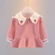 2021 new female baby spring clothing 0-3 years old baby doll collar small skirt children striped wind pure cotton clothes