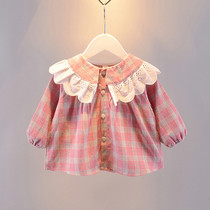 2021 new female baby spring clothing jacket 0-3-year-old baby plaid dolls collar baby foreign air princess cardio-hoodie