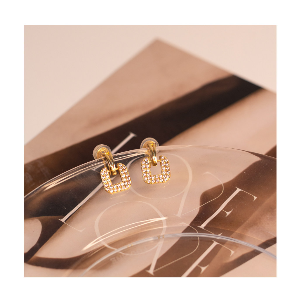 (W Dear) Design square zircon ear clip without ear hole female temperament commuter simple mosquito coil earrings