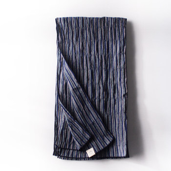 Limited Edition! Narrow Men's Scarf Made of Cotton and Linen for Autumn and Winter, in Navy Blue, Dark Blue, and Black Stripes, Small Size