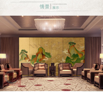 New Chinese living room gold foil landscape hand-painted folding partition Hotel Club office porch paint screen customization