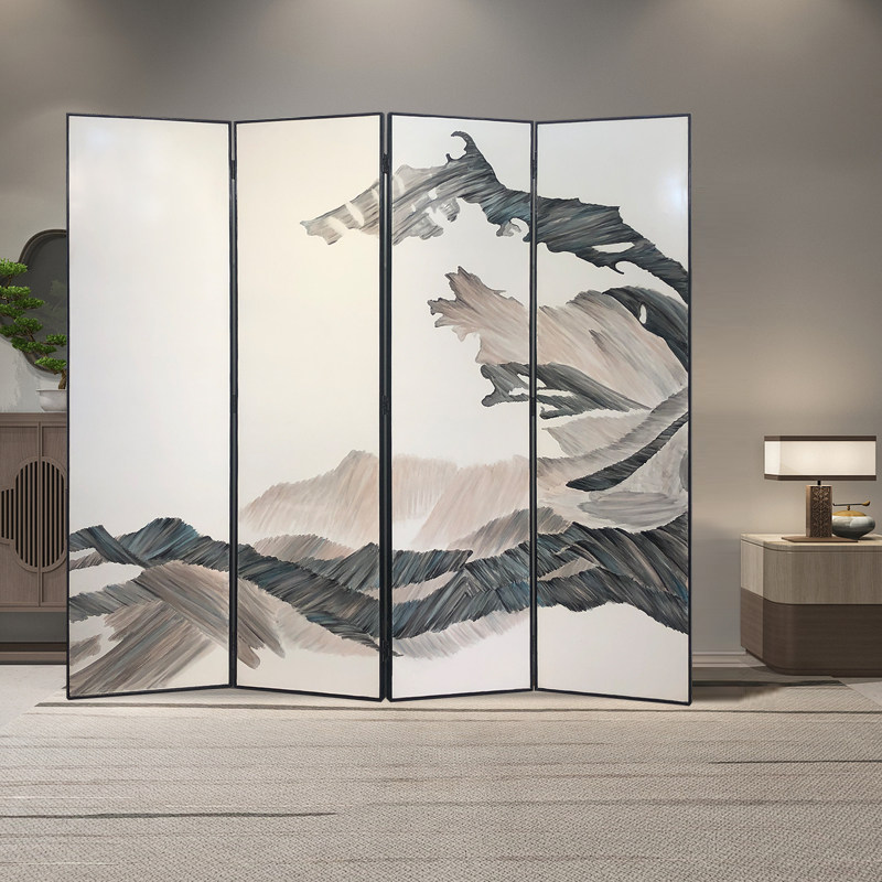 Modern Chinese simple abstract folding screen hand-drawn pattern Hotel living room partition entrance background wall customization