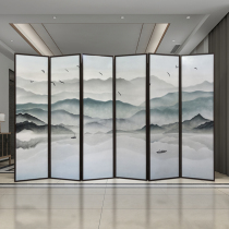 New Chinese ink landscape screen partition modern simple porch living room hotel office folding screen lacquer painting customization