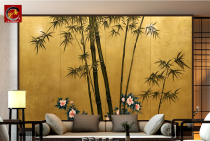 Lacquer painting screen hotel lobby home partition hand-painted bedroom mural engineering decoration mural gold foil bamboo forest customization