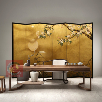 Custom new Chinese European-style hotel living room mural hand-painted lacquer painting gold foil cherry blossom picture