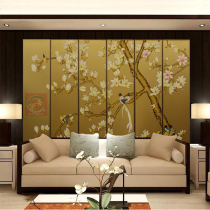 Evergreen can be customized pure hand-painted lacquer painting screen European hotel home partition flower and bird decoration Magnolia orchid