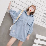 Осенняя джинсовая длинная толстовка с капюшоном, платье, юбка, средней длины, в корейском стиле, коллекция 2023