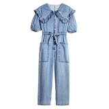 Тонкий комбинезон, штаны, оверсайз, коллекция 2023, рукава фонарики, по фигуре, свободный крой, высокая талия