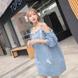 Осеннее платье-комбинация, дорожное джинсовое платье, 2020, в корейском стиле, открытые плечи