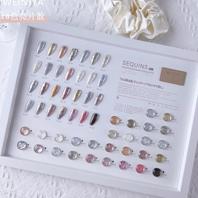 Weiniya 28-Color Nail Glitter Gel in a Jar, Nail Polish Gel, Warm Elf Silver-White Colorful Glitter Style