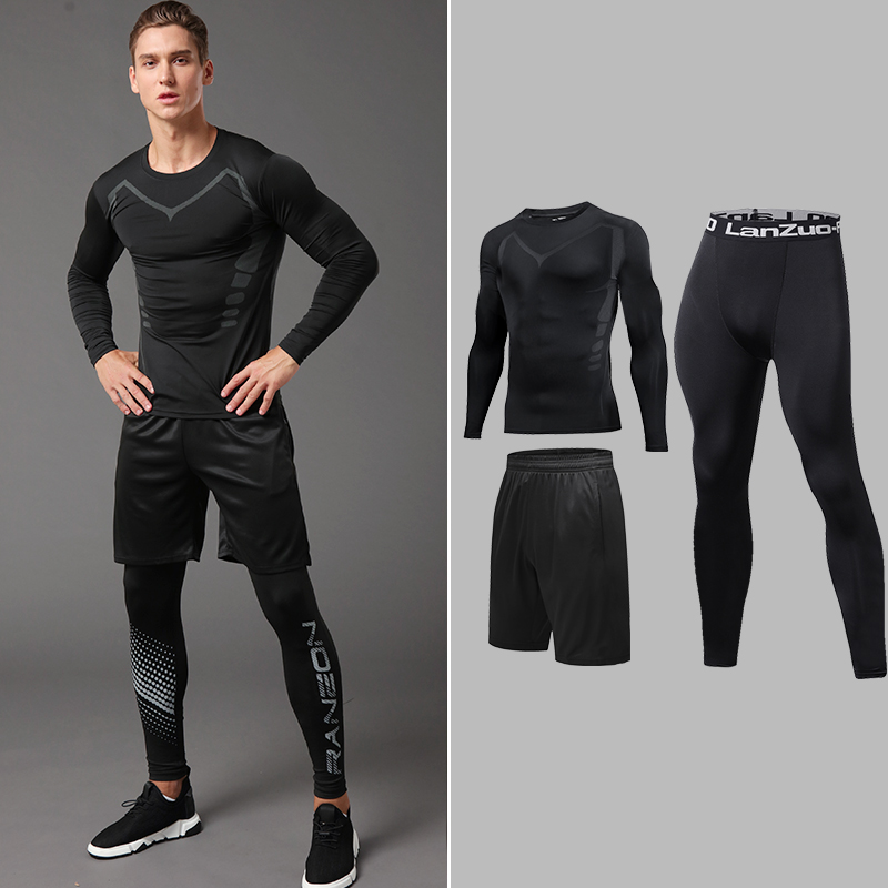 Basketball tight clothes fitness clothes male compressed dry running trousers seven-minute T-shirts training shorts suit