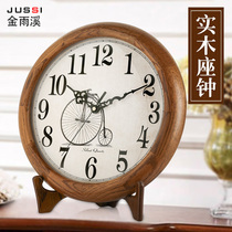 Solid wood round silent wall clock Large clock face table clock European retro quartz clock Simple watch Li Sheng movement