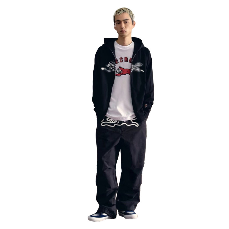 American Street-Style Ice Cream Wide-Leg Parachute Pants Made of High-Density Cotton with Irregular Patterns, Close-Fitting, Comfortable and Breathable