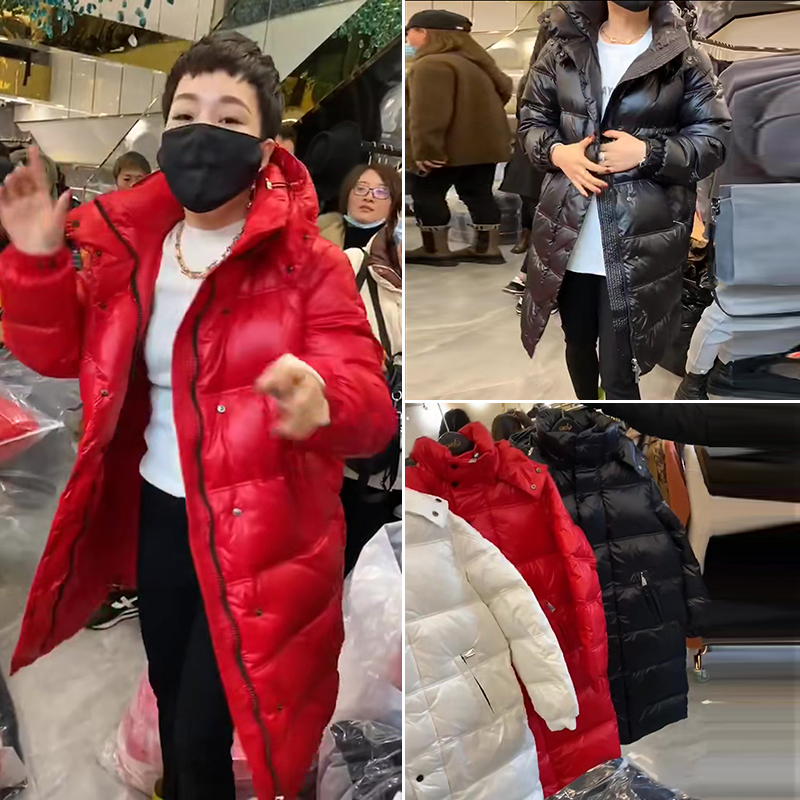 Fashion Western-style bright hooded down jacket women's mid-length version European winter Korean version loose all-match white duck down jacket