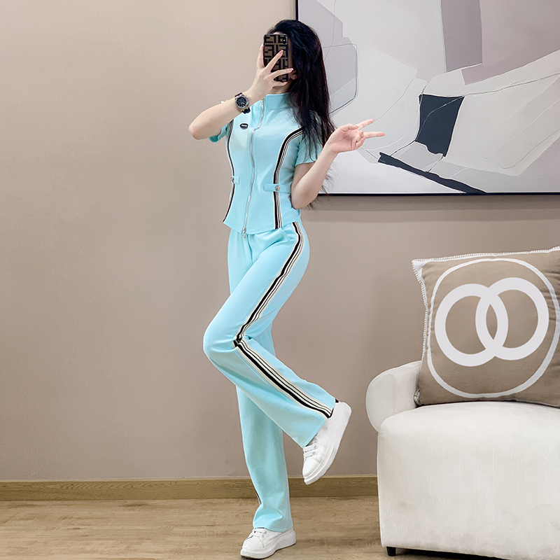 2026 Spring/Summer New Women's Fashion Slim Fit Casual Sports Suit Women's Summer Short Sleeve Long Pants Two-Piece Set