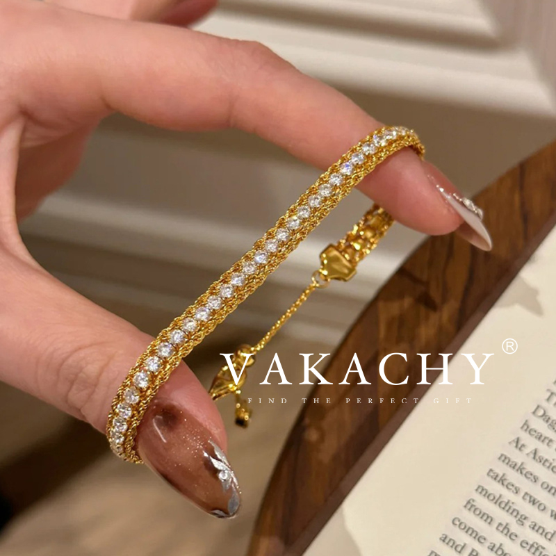 Vakachy Zircon Full Diamond Sparkling 18K Gold Bracelet for Women, Niche Design, High-End Feel, Light Luxury Gift, Exquisite Jewelry