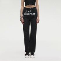 SMFK Official Water Mill Denim Black Sanskrit Alphabet Straight Cylinder Sashimi Jeans Long Pants Shunfeng