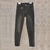 (Official direct mail)SMFK washed black cotton stretch flash hems jeans