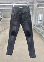 SMFK official straight hair hand washed washed up hip-hop broken hole long pants Rider locomotive hand painted skinny jeans