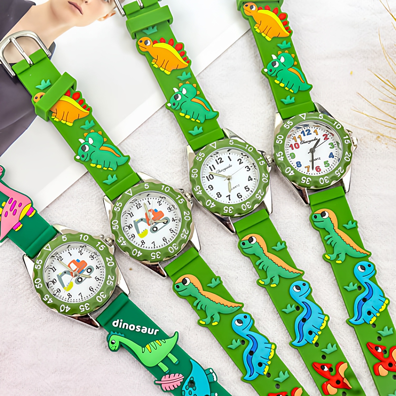 Exclusive Children's Dinosaur Watch, Fashionable Green Boys' Excavator Quartz Watch, Splash-Proof Electronic Watch for Ages 3-9