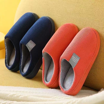 Fu hongchen cotton slippers for women winter non-slip home home indoor warm plus velvet thickened cotton slippers for men