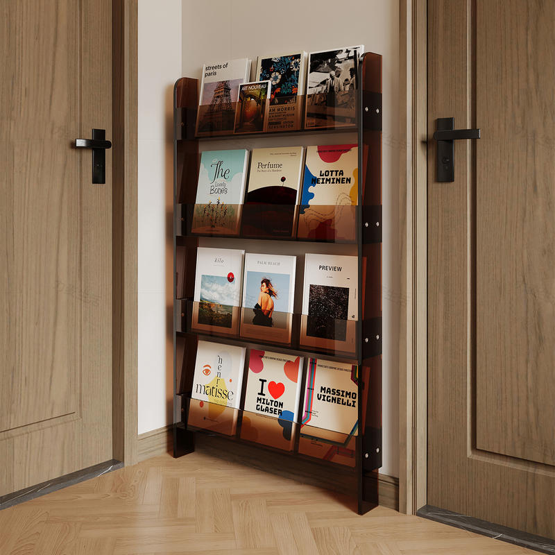 Acrylic Door-Mounted Bookshelf Storage Cabinet, Living Room Wall-Mounted Floor-Standing Picture Book Rack, Multi-Layer Narrow Cabinet, 10cm Gap