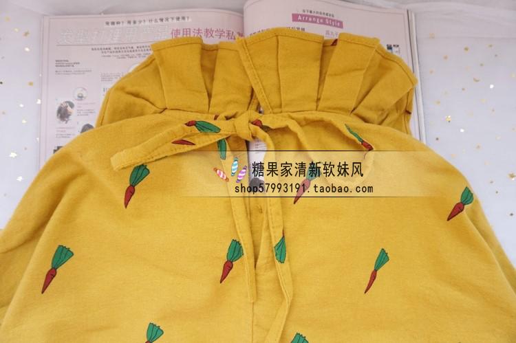 Nhật Bản trẻ con mềm mại cà rốt in đôi lá sen búp bê cổ áo thắt nơ áo sơ mi áo sơ mi trắng nữ đi học