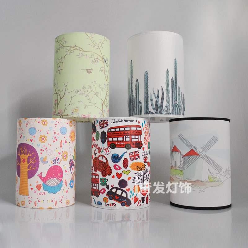 Lamp shade housing cloth art cartoon round straight cylinder E27 lamp holder bedside Bedroom DIY table lamp hanging lighting accessories