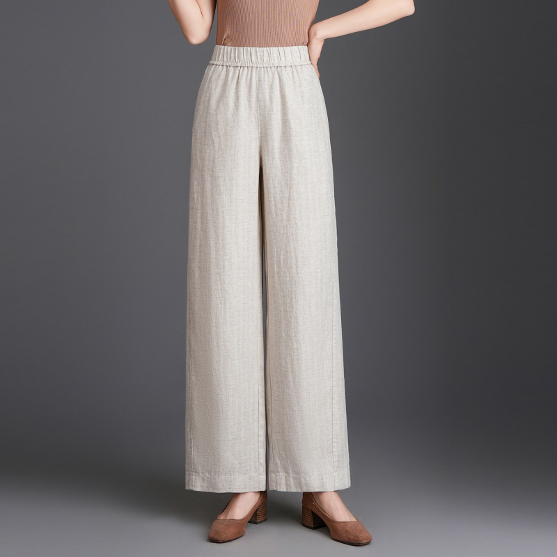 2026 Summer New Style Linen Wide-Leg Pants for Middle-Aged Moms, High-Waisted Straight-Leg Pants for Middle-Aged and Elderly Women, Plus Size Casual