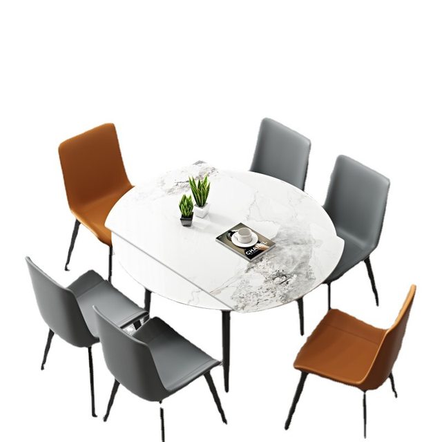 Slate folding round dining table modern retractable home modern high-end light luxury table dining table and the chair combination