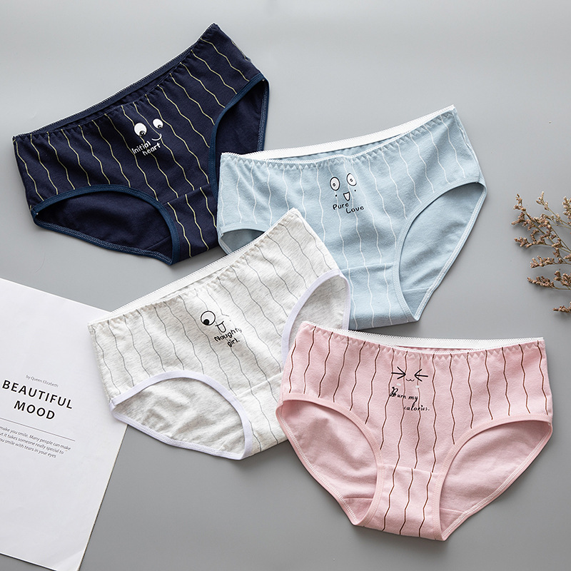 Quần lót nữ cotton cotton không kháng khuẩn eo giữa không có dấu vết cô gái sinh viên dễ thương tóm tắt phim hoạt hình 100% cotton quần xi líp màu đỏ