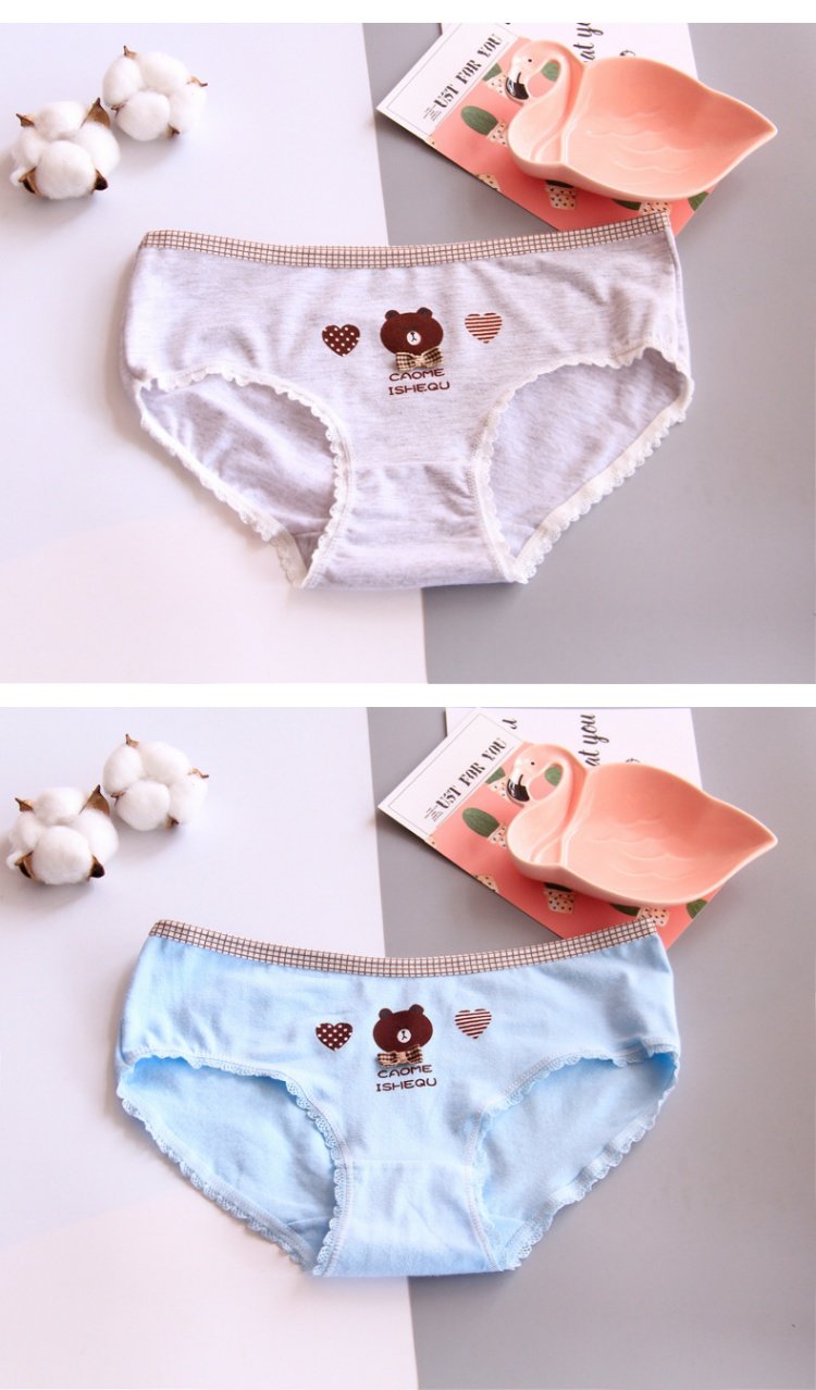 Cô gái dễ thương dễ thương gấu phong cách Anh bông nữ đồ lót nữ hoạt hình eo bông phụ nữ bán buôn nội y đẹp