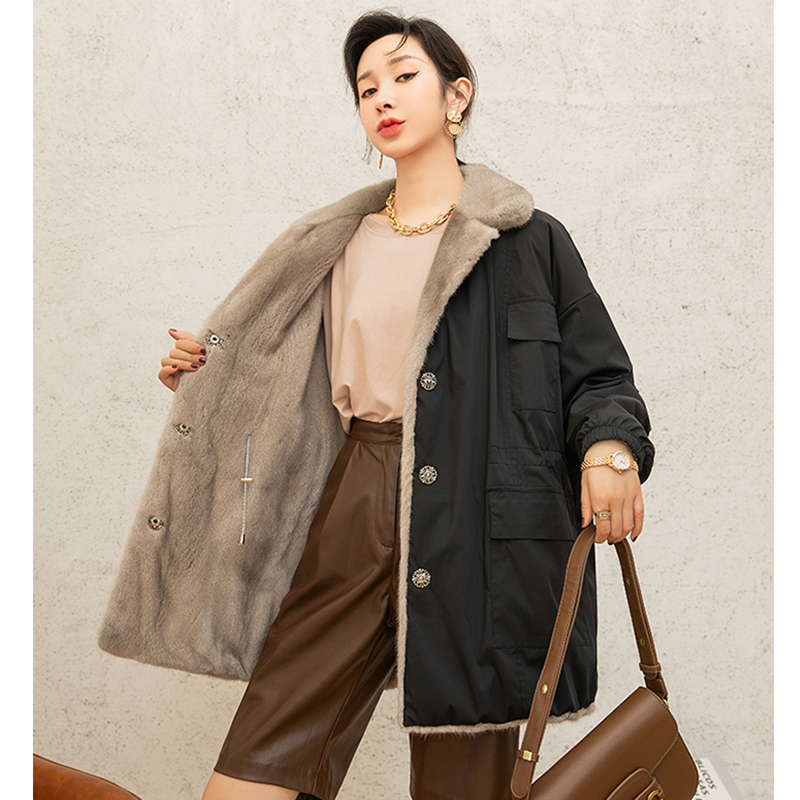 2026 Winter New Style Parka Women's Mink Fur Coat Mixed Fur Young Style Reversible Jacket Mid-Length Top
