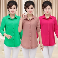 Áo sơ mi nữ chất liệu cotton nữ dài tay trung niên áo sơ mi màu rắn mùa xuân mới quần áo cotton trung niên - Áo sơ mi dài tay áo sơ mi tay dài nữ đi học