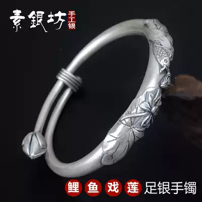 S999 foot silver bracelet retro ethnic wind fish showerhead sterling silver bracelet lotus solid female model to send mother a gift